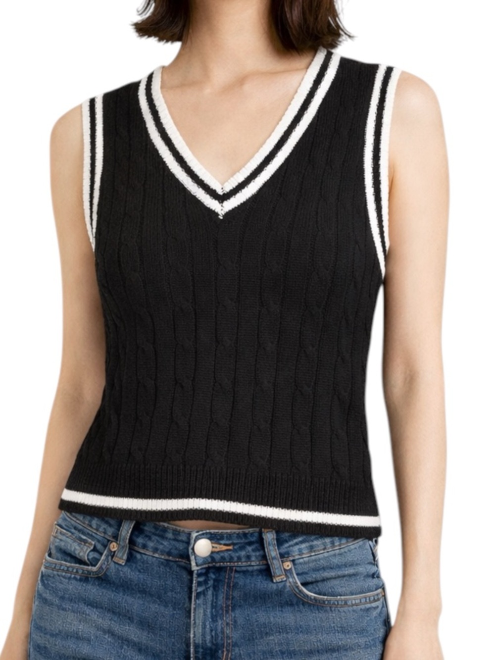 Summerland Black Cable Knit Sweater Vest Preppy Old Money Aesthetic Size Large